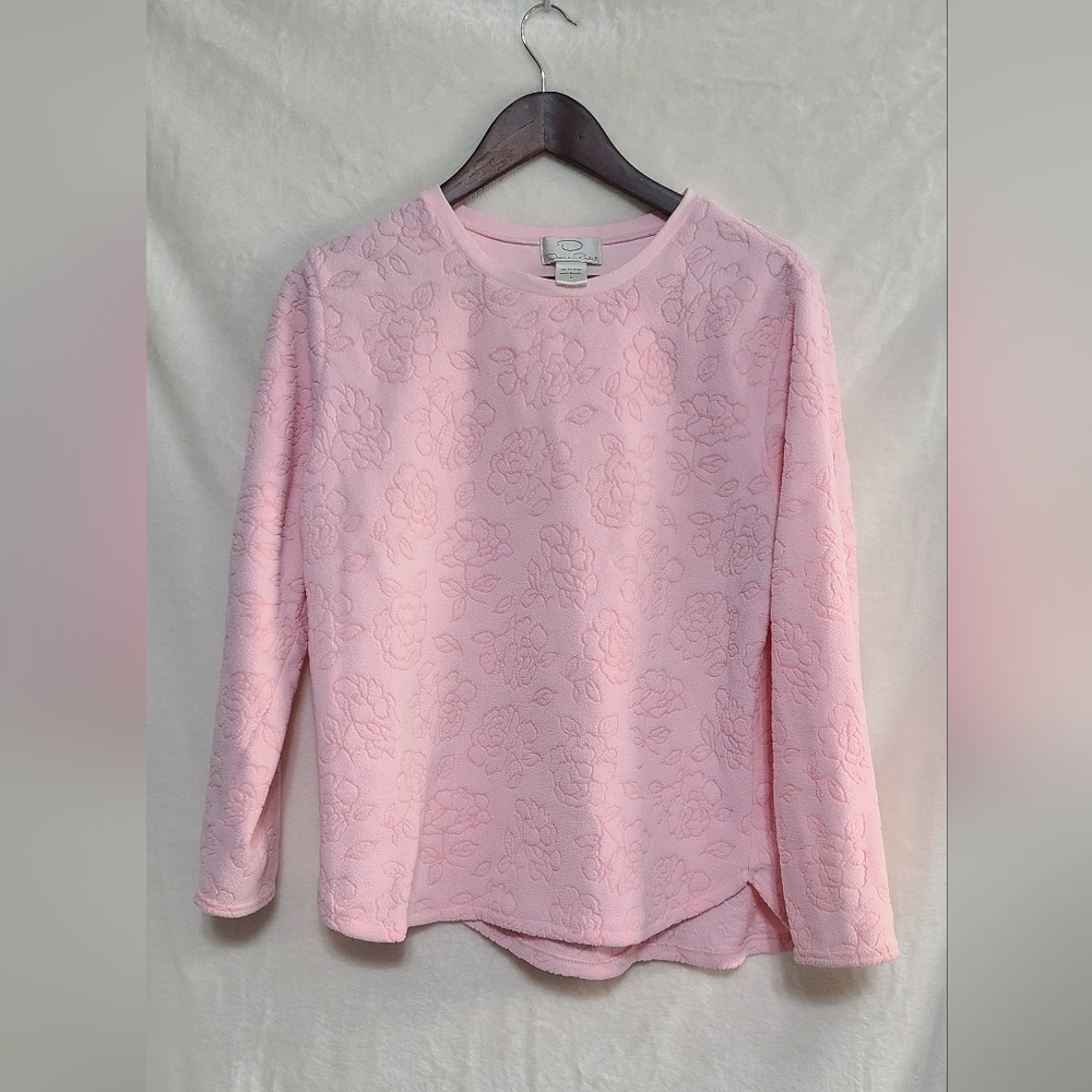 Vintage Oscar de la Renta Women's Pink Floral Textured Sweatshirt Size M